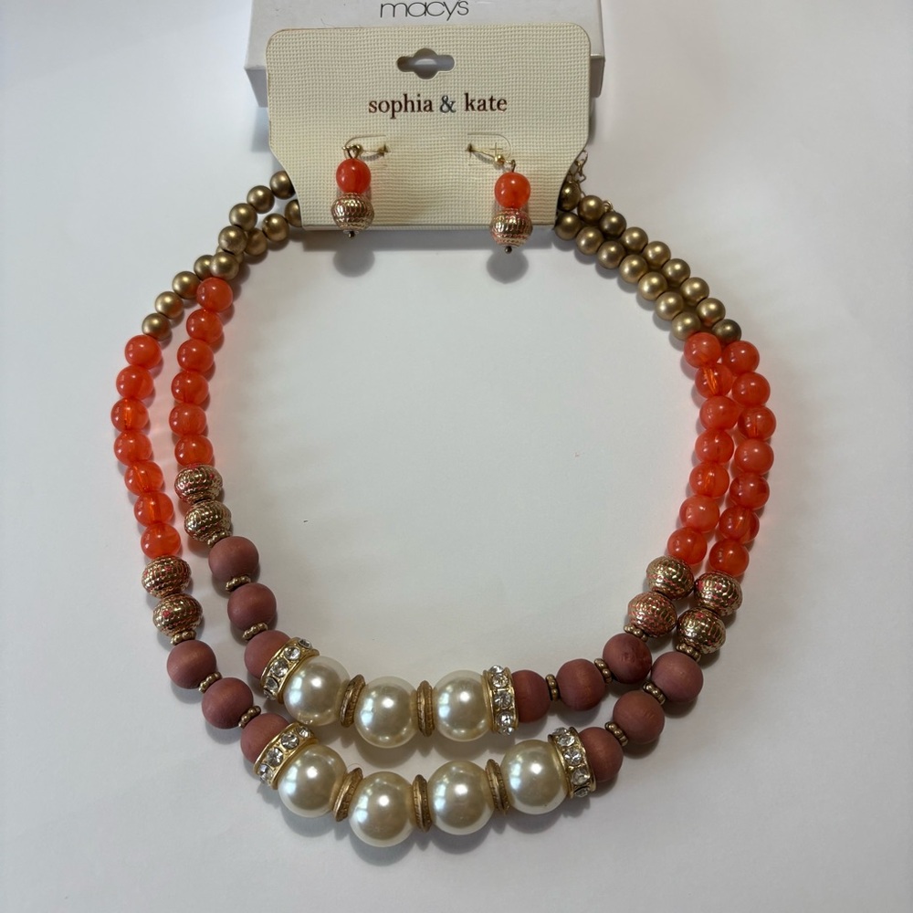 NWT Sophia & Kate Faceted Multi-Strand Beaded Necklace + Earrings Set